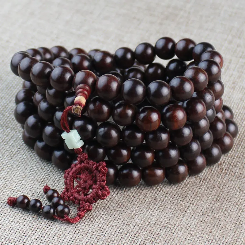 108 Beads Laos Red Rosewood Buddhist Bracelet 10 12 15mm Prayer Beads Sandalwood Necklace Neck Hanging Gifts
