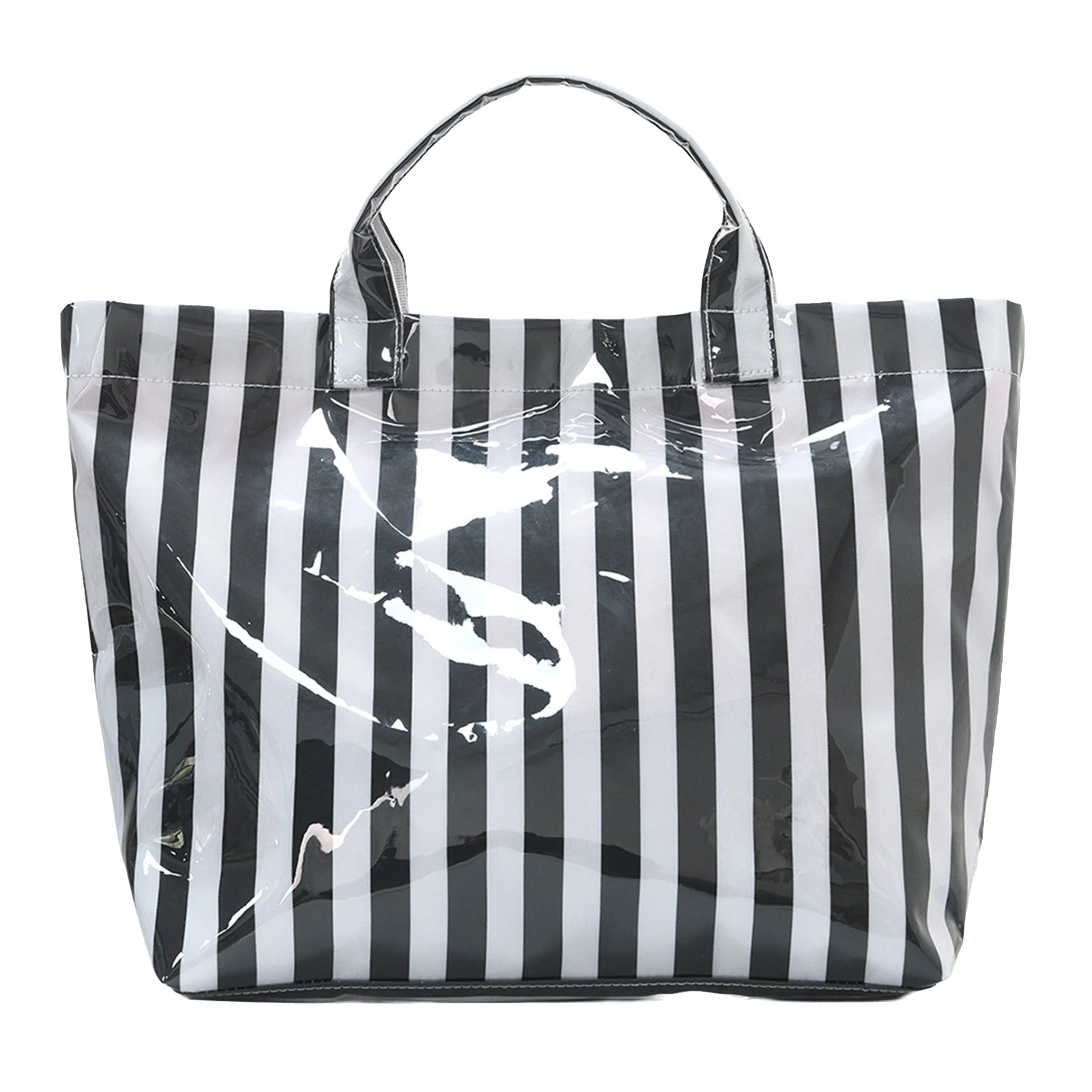 

PVC Stylish Striped Tote Bag Large Capacity Lightweight Canvas Handbag Portable Travel Shoulder Bag Commuting Work Handbags
