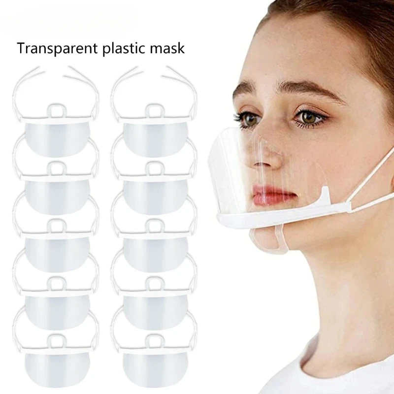 Kitchen Hygienic Safety Mask Hygienic Plastic Mask Protection Splash-proof Transparent Food Mouth and Nose Mask 10pcs