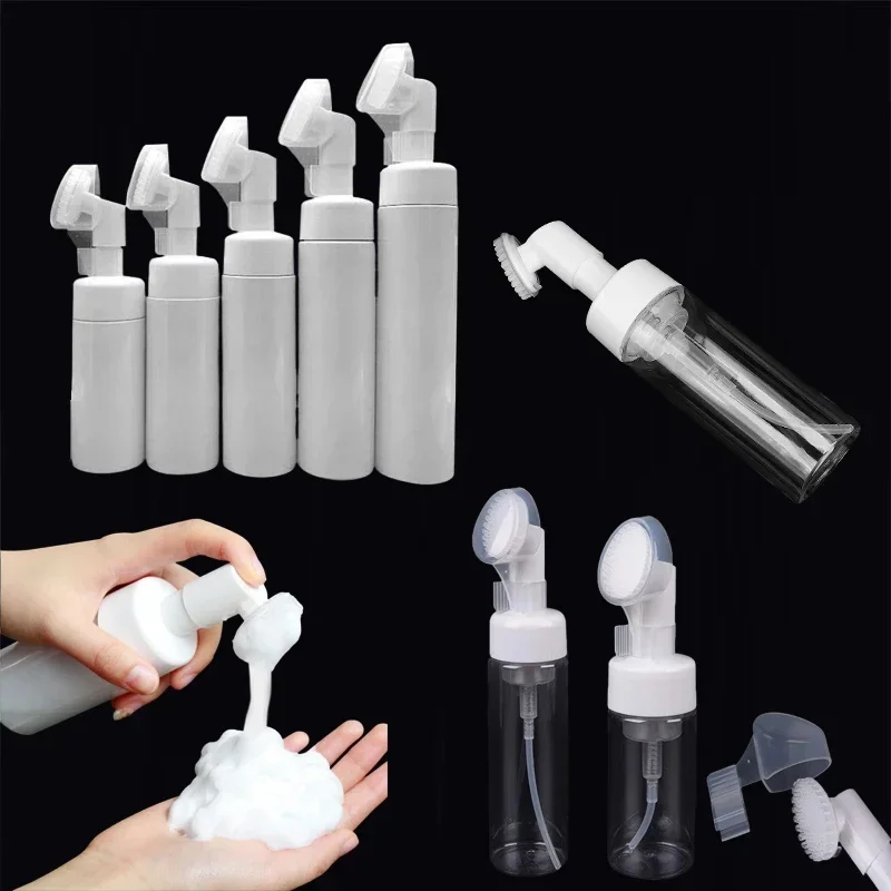 

5Pcs 100-250ml Empty Soap Foaming Bottles Portable Facial Cleanser Pump Dispenser Containers w/ Silicone Foam Massage Brush Head