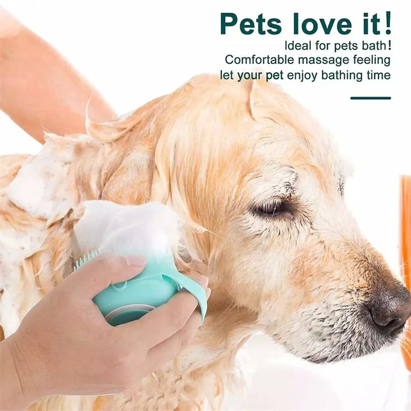 Pet Grooming Bath Massage Brush With Soap And Shampoo Dispenser Soft Silicone Bristle For Long Short Haired Dogs Cats Shower