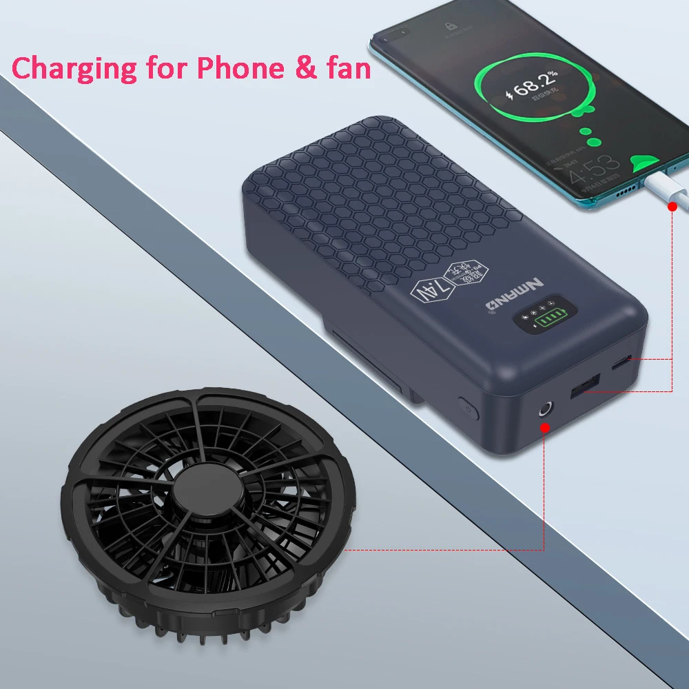 DC Power Bank for Air Conditioning Clothing Fan, Portable Charger, External Battery Pack for Xiaomi, iPhone, 7.4V, 30000mAh