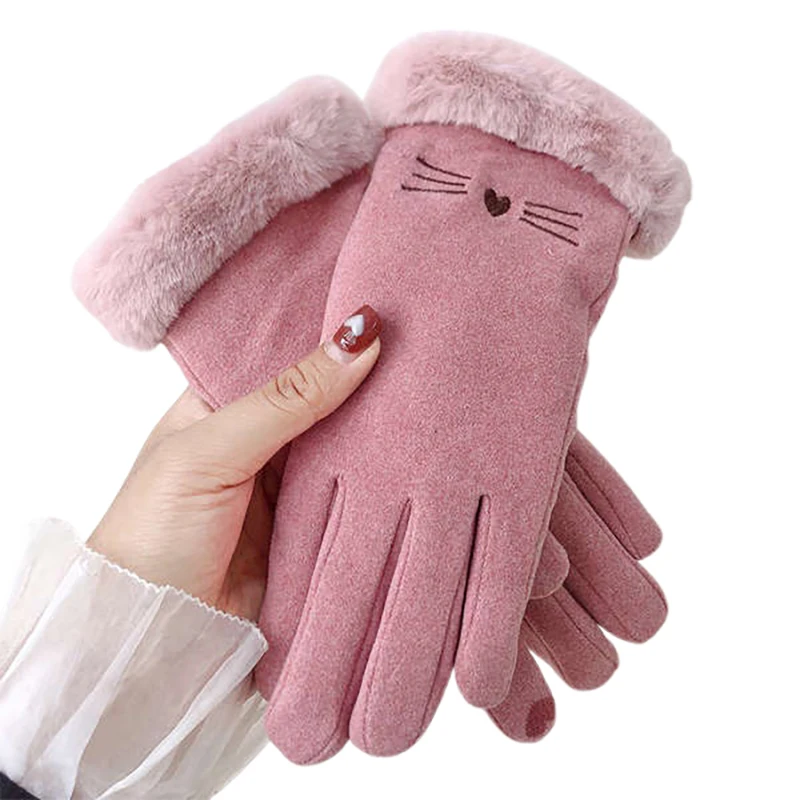 الخريف الشتاء الدافئة قفازات من جلد الغزال زائد المخملية سميكة أفخم ديكور الكفة قفازات في الهواء الطلق Coldproof لمس ركوب قفازات التزلج