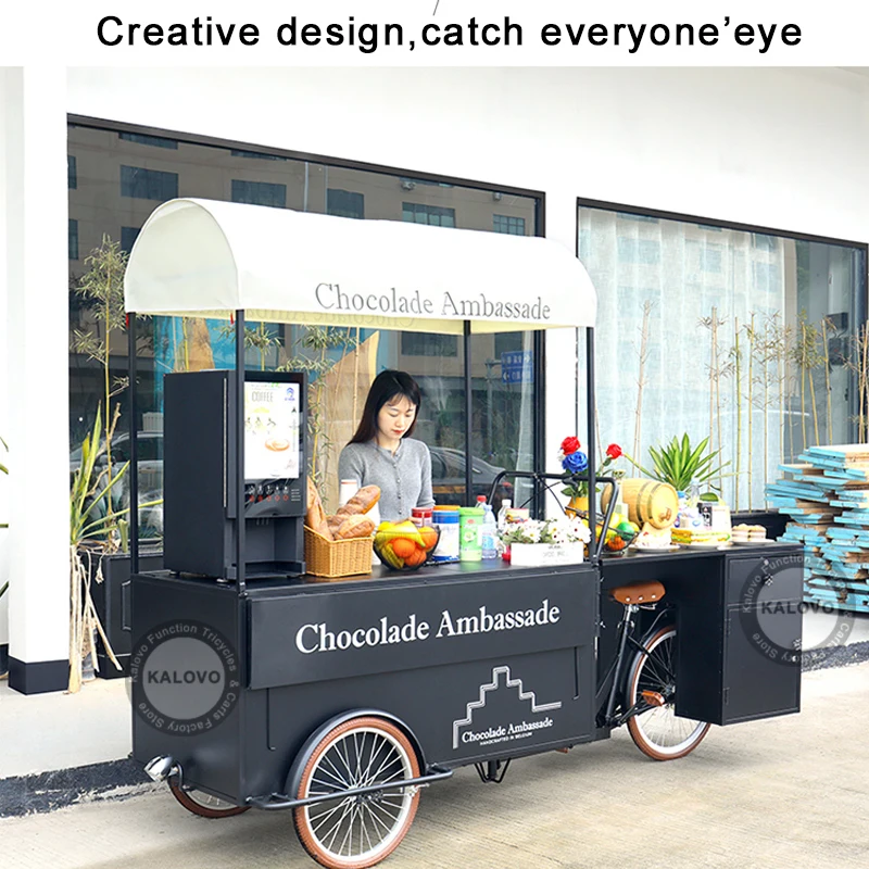 OEM Customized Food Takeaway Vending Bike 3 Wheel Electric Cargo Bicycle Mobile Street Snack Vending Cart Hot Dog Trike