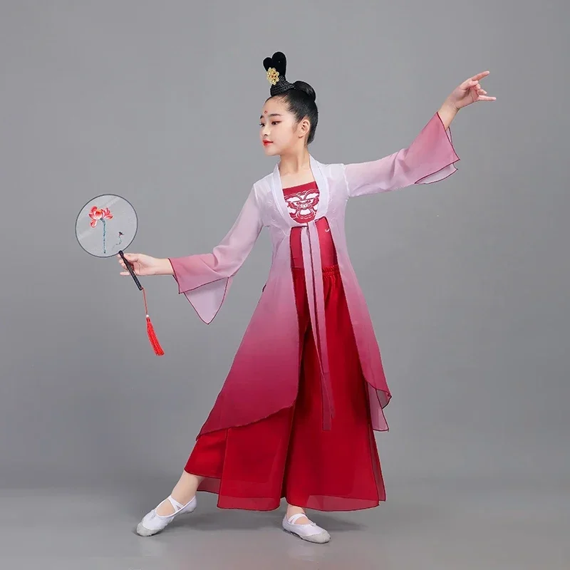 Dziecięcy strój do tańca Yangko dla dziewczynek, klasyczny kostium do tańca, odzież do ćwiczeń, chiński styl Hanfu, narodowy strój do bębna biodrowego.
