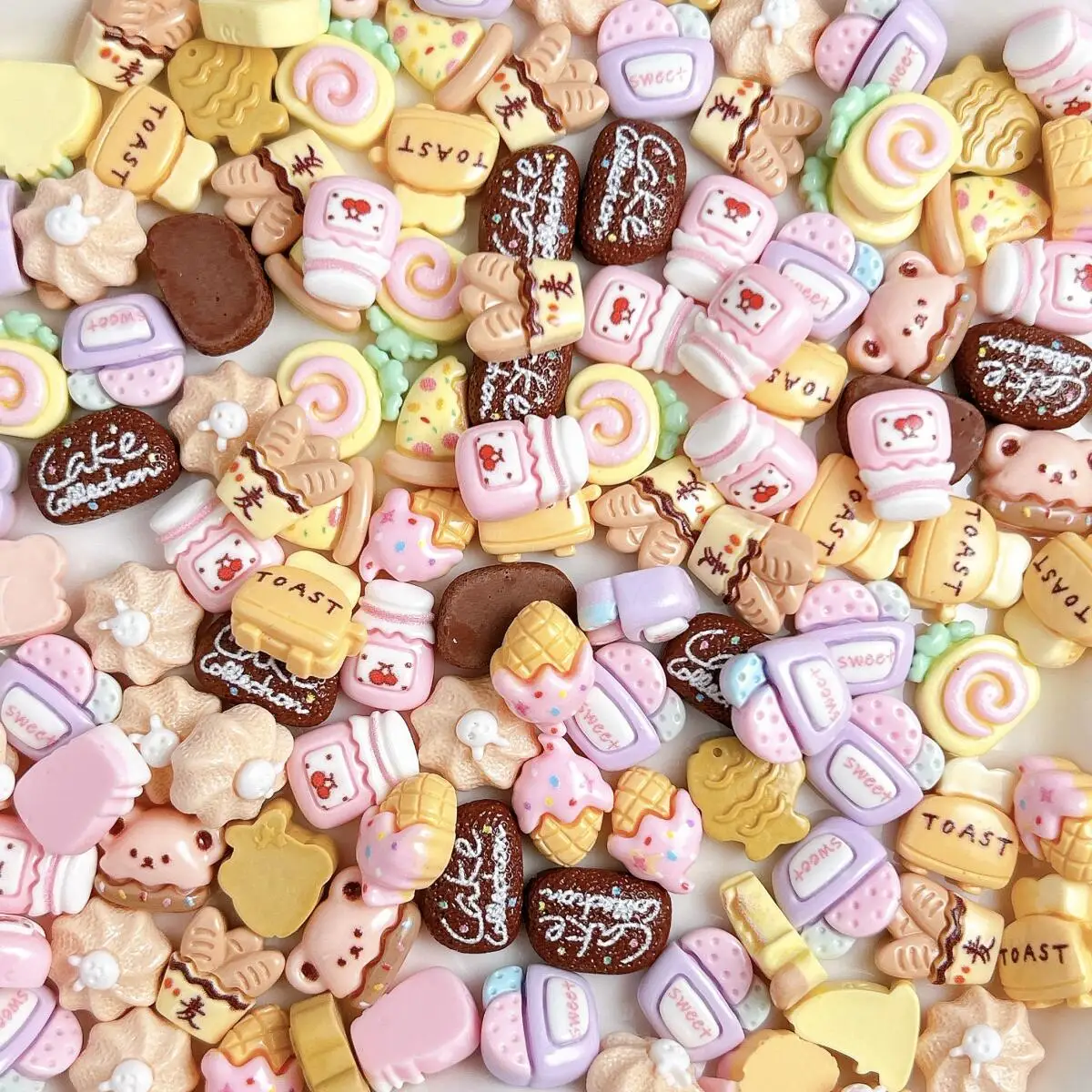 20PCS 3D น่ารักสมจริงไอศกรีมคุกกี้เรซิ่นเล็บ Charms การ์ตูนสร้างสรรค์นมพิซซ่าขนมผสมตกแต่งเล็บ DIY