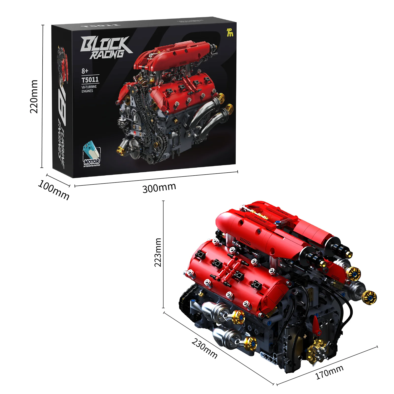 

1200PCS Building Block V8 Engine Model Set Motorzed Tech Car Part Motor Drive LED Light Assembly Brick Toys Kids Christmas Gift