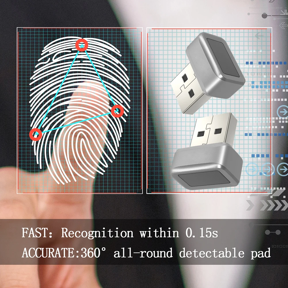 USB-считыватель отпечатков пальцев FIDO U2F биометрический сканер отпечатков пальцев Windows Hello противоскользящий портативный ключ безопасности 360° °   Наконечник