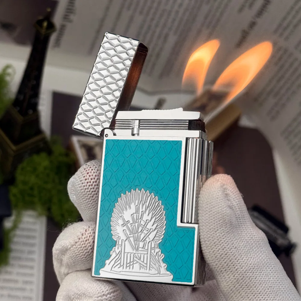 

Linge2 Lighter Game of Thrones Throne Engraving Dual Flame Brass Silver Gold Plated Refillable Butane Men’s Cigar Gift