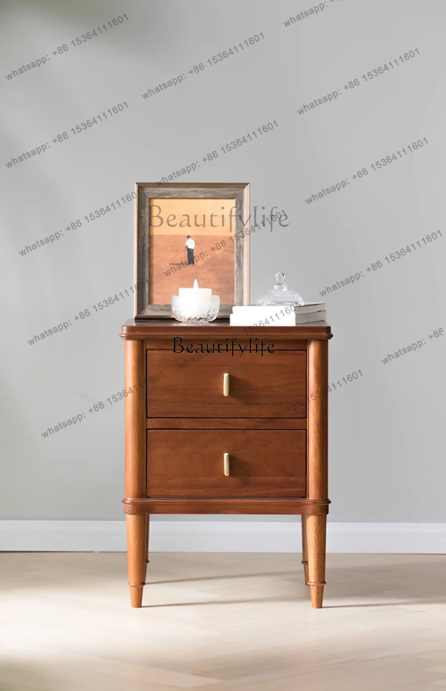 Factory Direct Medieval Style Master Bedroom All Solid Wood Log Bedside Table