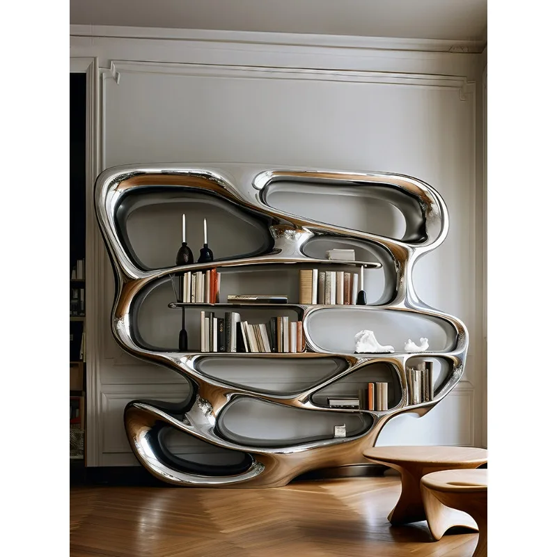 Steel and wood art creative bookshelf, study storage bookcase