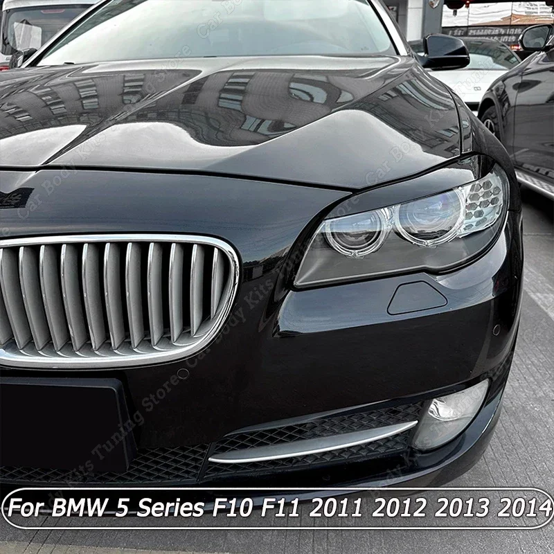 For BMW 5 Series F10 F11 2011 2012 2013 2014 2Pcs Eyelid Front Headlight Eyebrow Cover Eye Lid Trim Sticker Gloss Black ABS