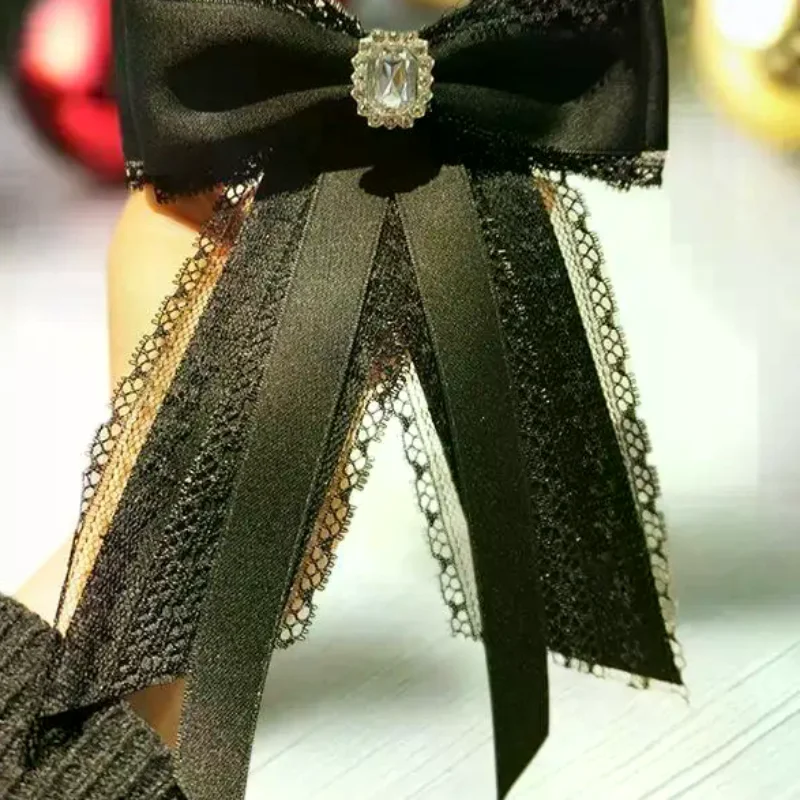 Black Lace Bow Brooch Retro Elegant Neck Tie Brooch Mourning Brooch Shirt Collar Pins Necktie Jewelry Accessories