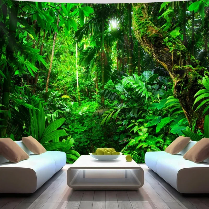 VIKAMA Lush Green Jungle Wall Tapestry Tropical Forest Plants Foliage Pattern Large Fabric Wall Blanket for Indoor Room Decor