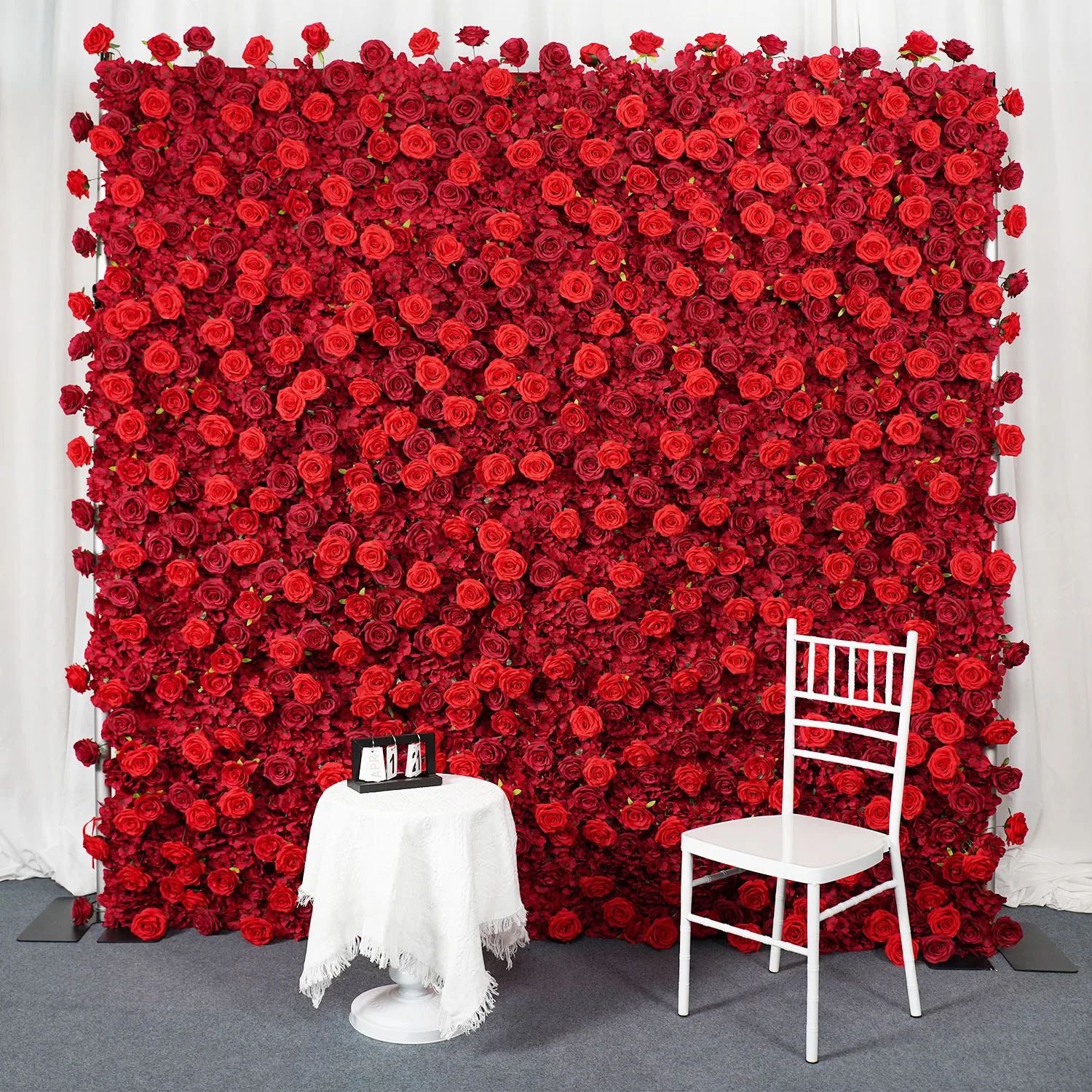 

Red Burgundy Rose 5D Cloth Flower Wall Wedding Backdrop Decor Curtain Hanging Fabric Floral Wall Event Banquet Party Props