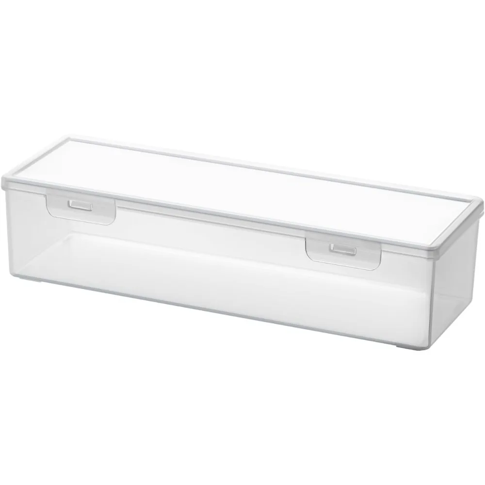 

Transparent craft and art storage organizer, small deep strip container with lid, used for makeup, brushes, tools, crayons