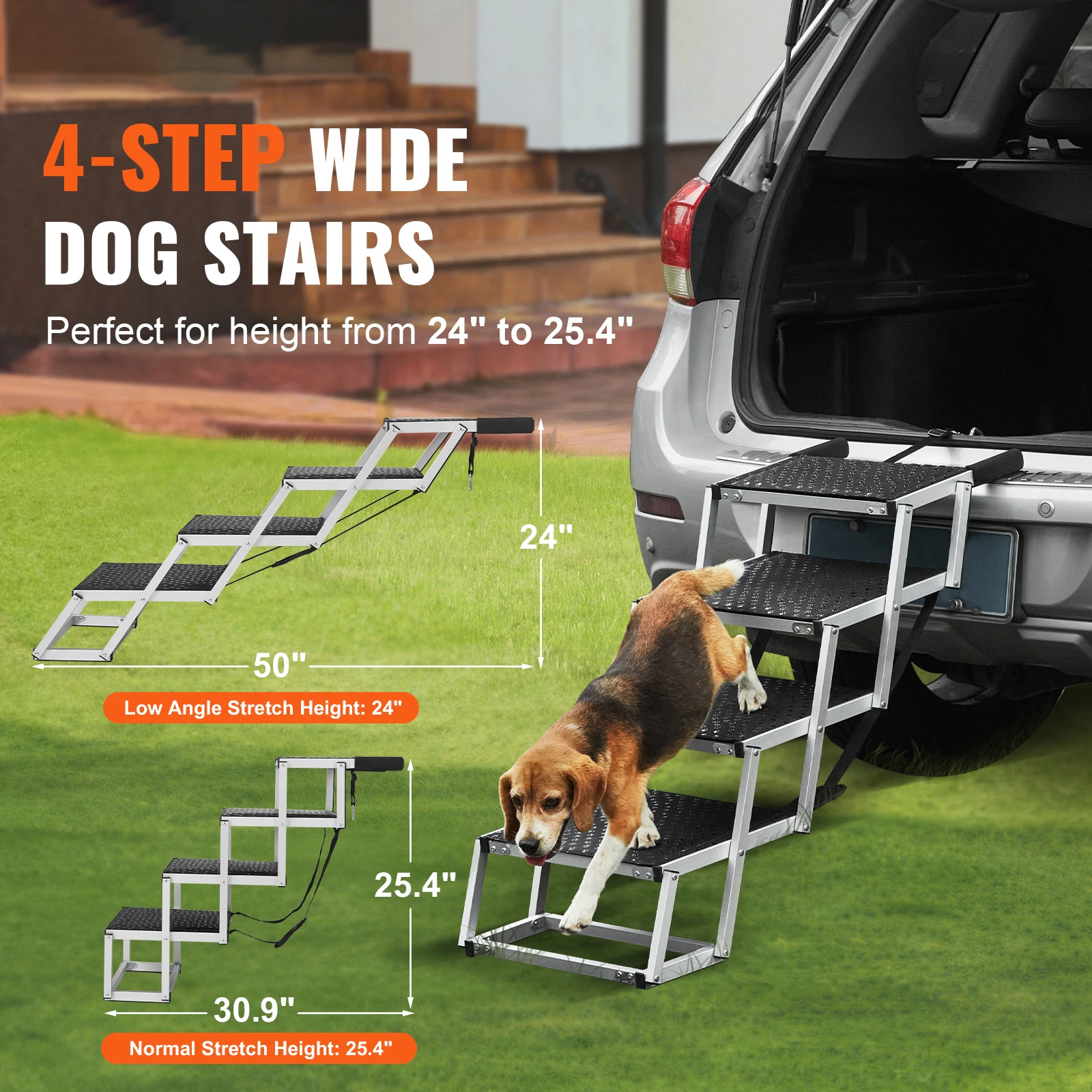 SucceBuy Dog Stair for Cars Wide Dog Car Steps Folding Portable Pet Steps Lightweight Aluminum for Car SUV and Truck 150 lbs - view 6