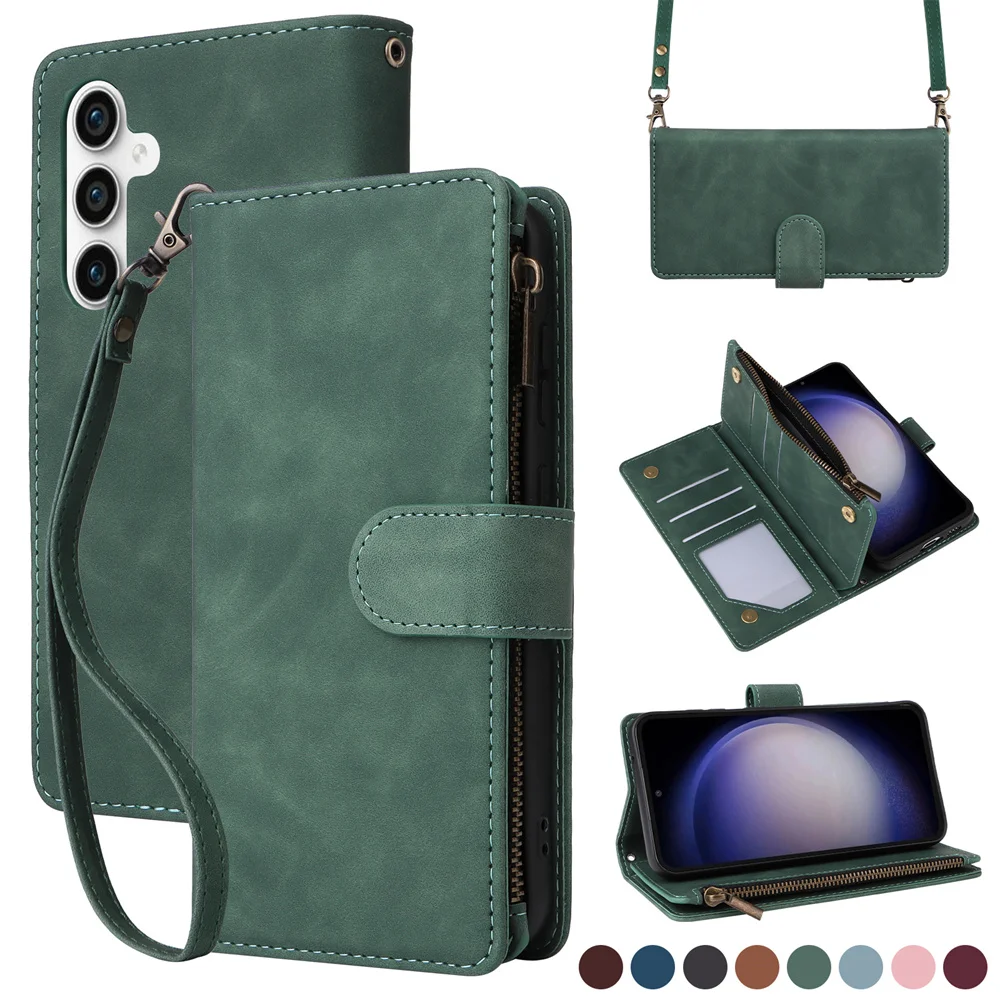 

Multifunctional Zipper Purse Wallet Crossbody Case For Galaxy S23 FE Magnetic Closure Flip Folio Leather Case Phone Book