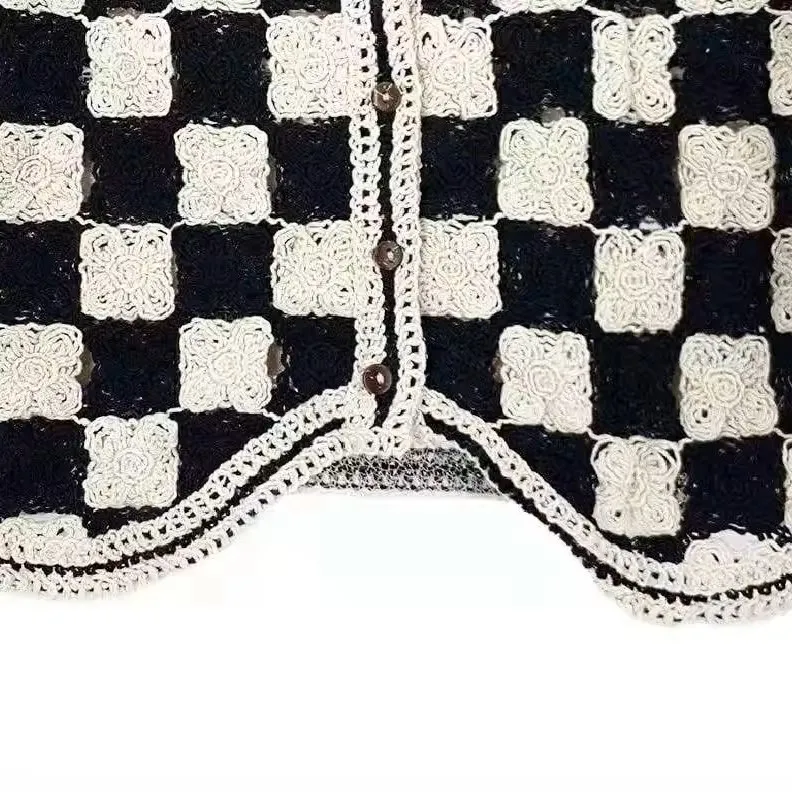 متقلب الكروشيه سترة للنساء مفتوحة متماسكة زر متابعة جاكيت بلا إكمام أعلى محبوك صدرية في سن المراهقة فتاة عطلة الزي #3