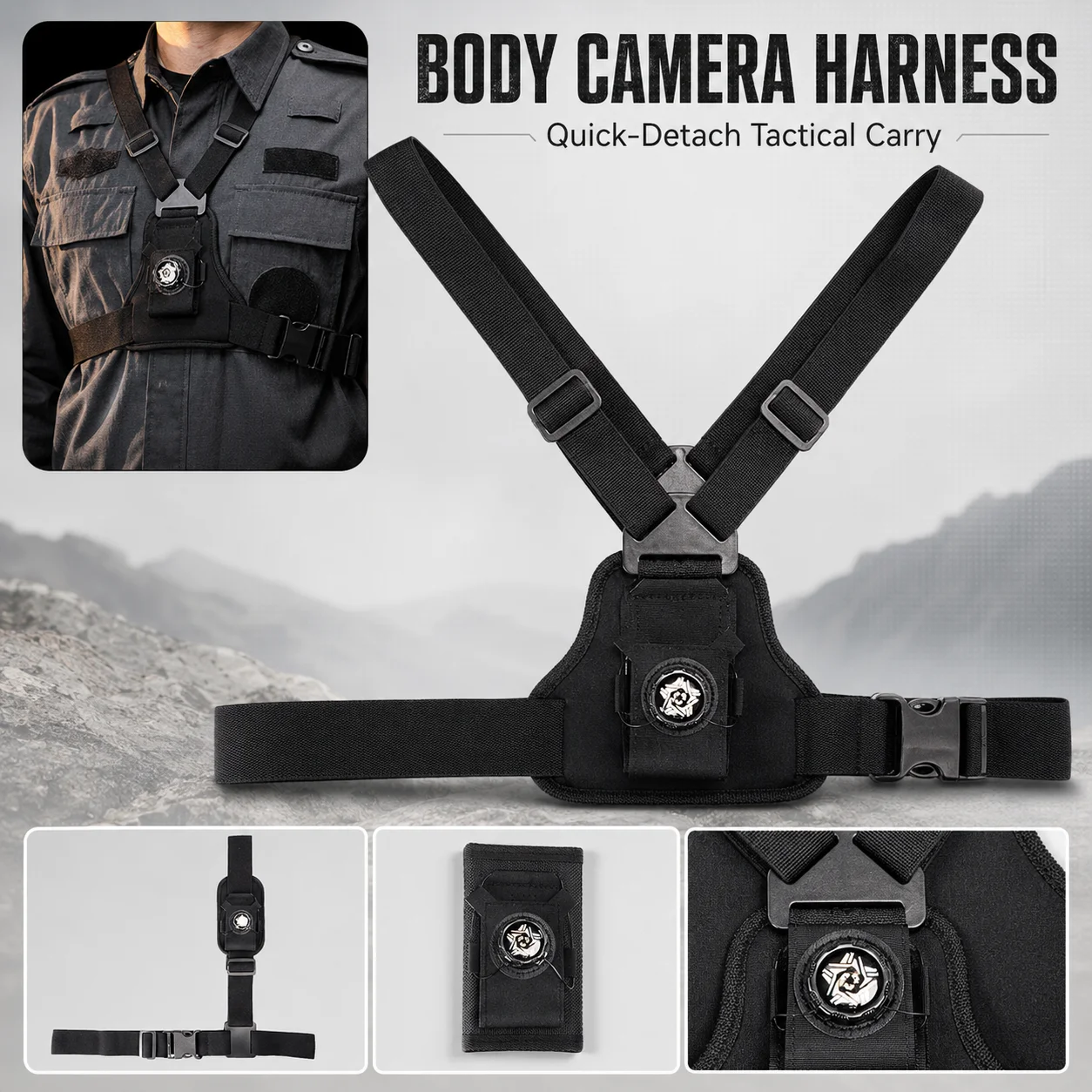 Action Camera Chest Strap Harness Mount - Supporto Tattico per Telecamera Corporea, Smartphone