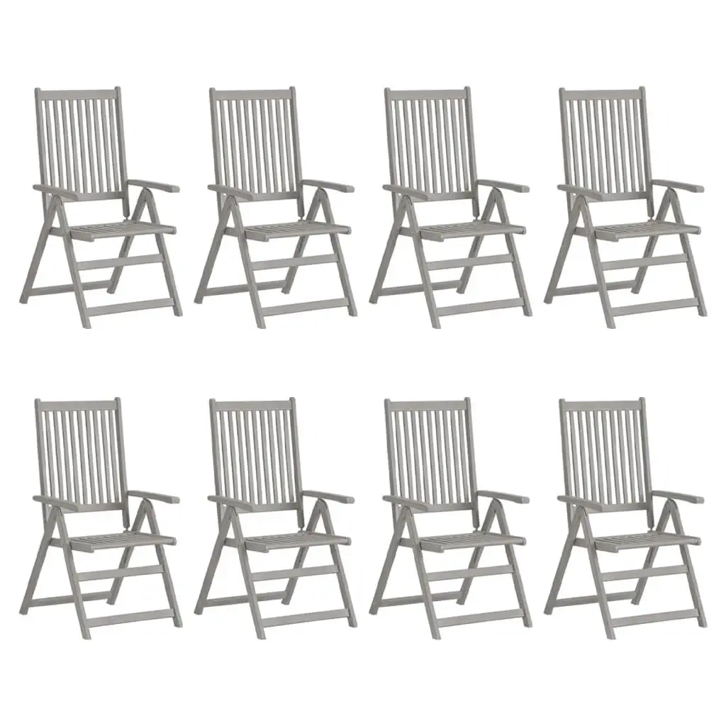 8-Piece Gray Acacia Wood Patio Reclining Chairs Set with Cushions - Outdoor Lounge Furniture