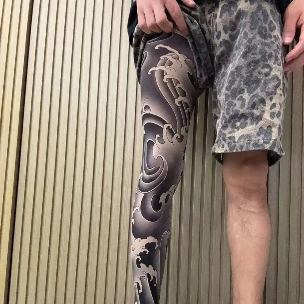 New Full Leg Fake Tattoo Socks Printed Tights Sun-proof Fishing Elastic Socks Cycling Japanese Sexy Stockings Unisex - view 3