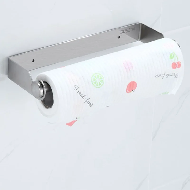 Stainless Steel Kitchen Paper Towel Holder No Punching Paper Roll Holder Cling Film Hanger Storage Rack - view 4