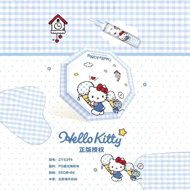 

Sanrio Official Hello Kitty Blue Automatic Umbrella Cute Cartoon UV Protection Sun Rain Summer Black Lining