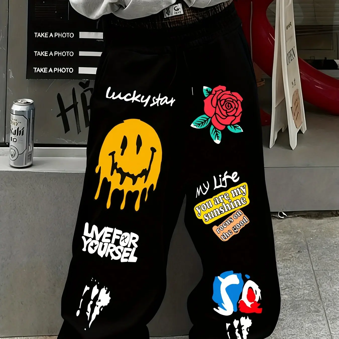 

Men's Casual Sportswear Pants with Printed Patterns - Wide-leg Casual Pants, Suitable for Gym Sportswear