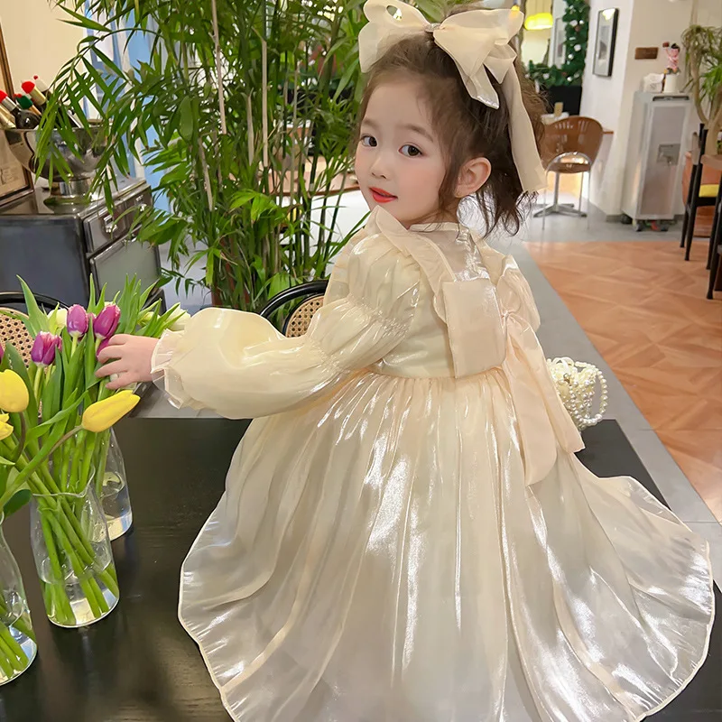 Princess Girls' Clothes Western Style2024New Baby Dress And Autumn Children'S Spring Girl Gauze Skirt