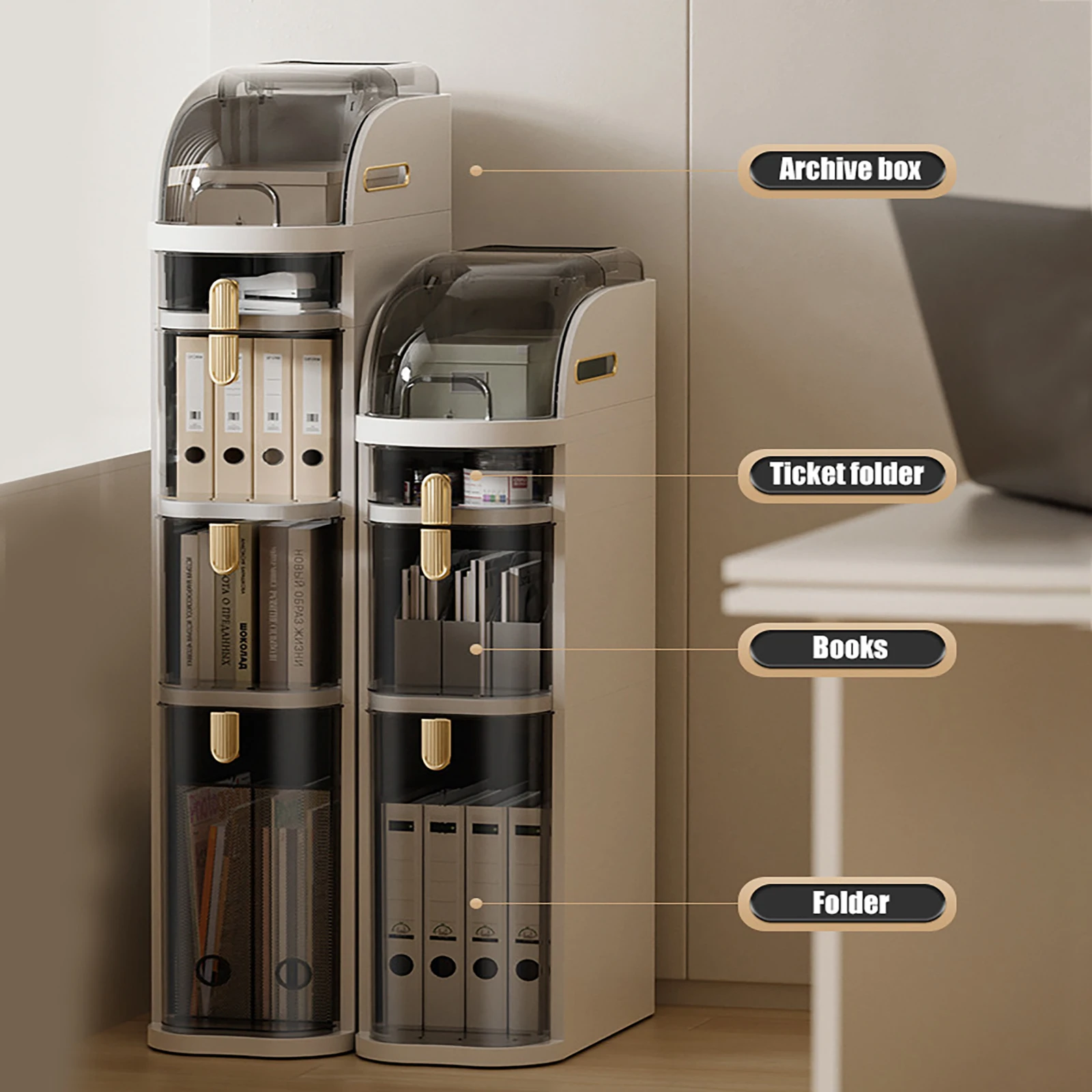 

White Clear Brown Tall Narrow Storage Cabinet Top Hidden Compartment Tissue Hole Design Round Corner Ready To Use