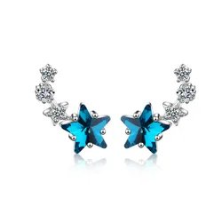 925 Sterling Silver Women High Quality Blue Star Crystal Cute Mini Earrings Fashion Girl Gifts Jewelry Hot New Christmas
