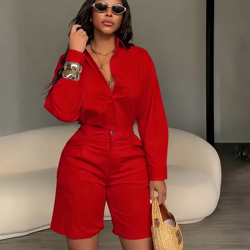 

Элегантный модный комплект Doyerl из двух предметов: женская повседневная одежда, рубашка с длинным рукавом и шорты, сочетающиеся комплекты, ансамбли для женщин