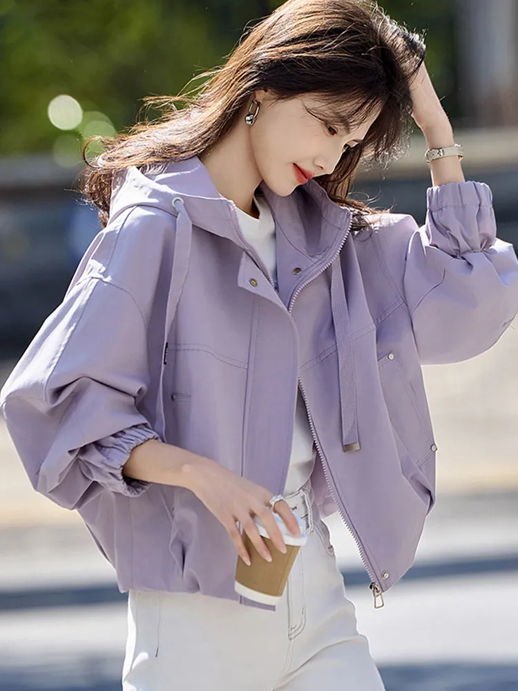 

Spring Autumn Korean Sle ort Casual Loose Women's Jaet Simple Design Ladies' Top Faionable Versatile Cact Coat