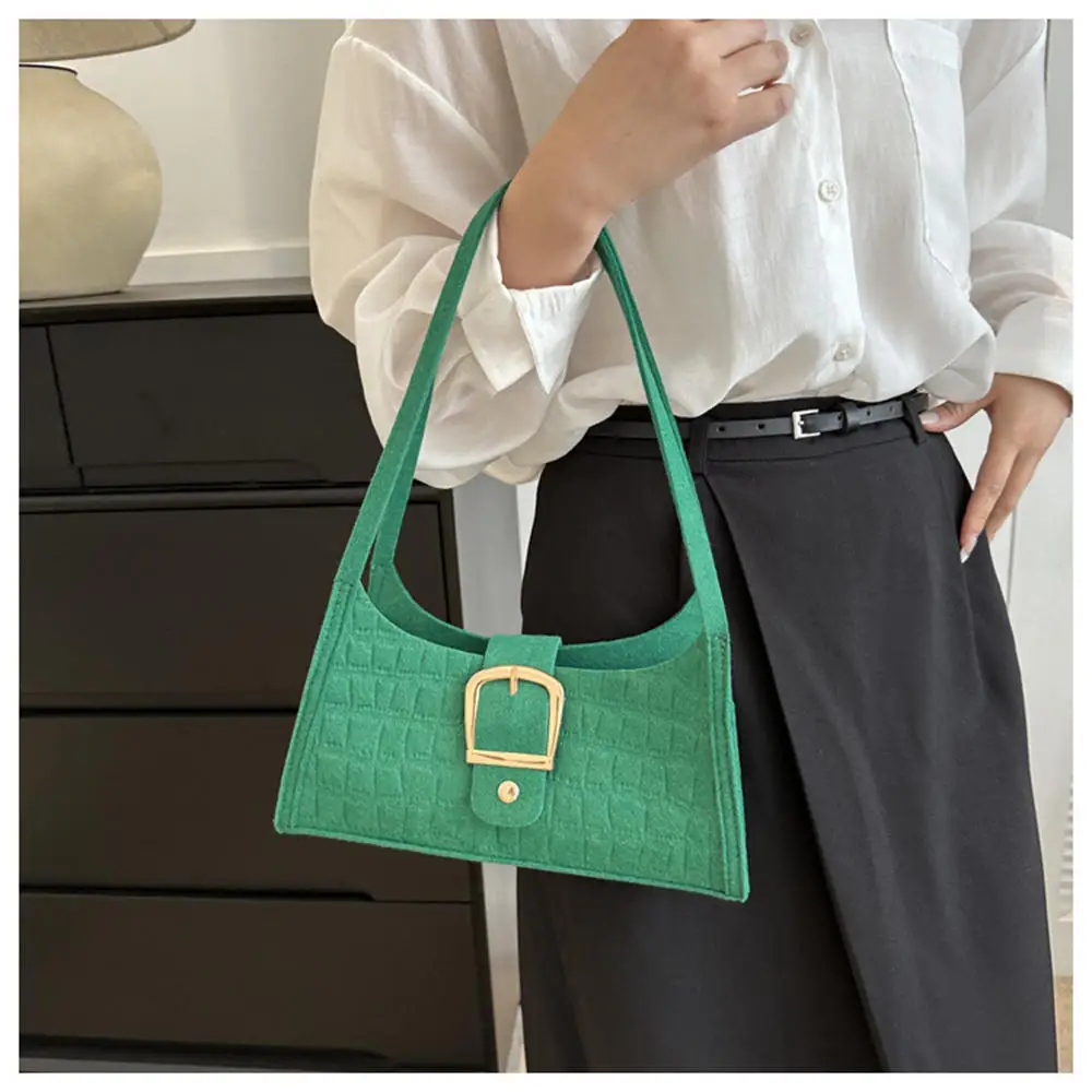 Fashion Felt Cloth Pattern Shoulder Bags For Women Small Handle Underarm Bag Clutch Luxury Solid Color Female Handbag 2023 New