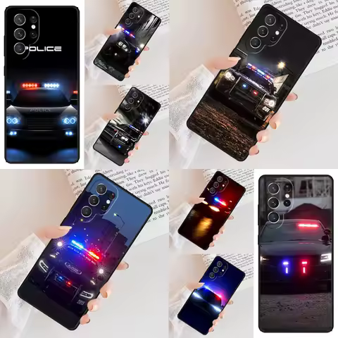 Police Cars Light At Night Phone Case For Samsung Galaxy S24 S23 S22 S21 Ultra S10 Note 10 Pro S20 Plus FE S9 S8 Cover