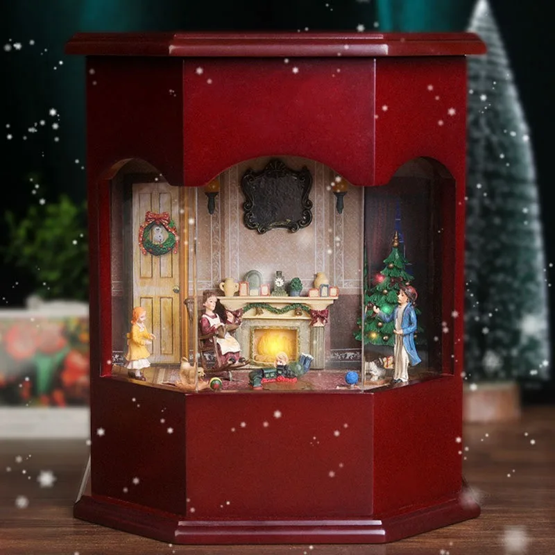 

Christmas luminous music box transparent glass wooden music box collectible ornament