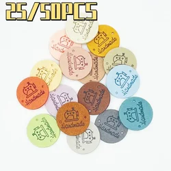 25/50Pcs Small Handmade Clothing Labels for Gift Hat Leather Tags Hand Made Label DIY Decorative Tag Sewing Accessories2.5x2.5cm