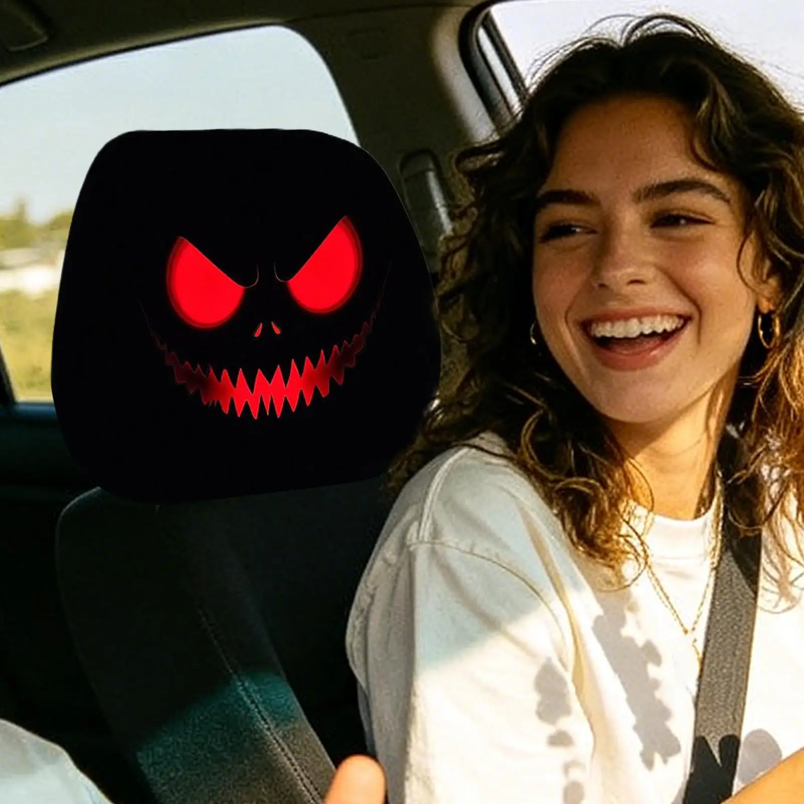 Car Headrest Cover Funny Halloween Automotive Interior Decoration Horror Car Headrest Cover For RV Trailer Tractor ATV Truck SUV