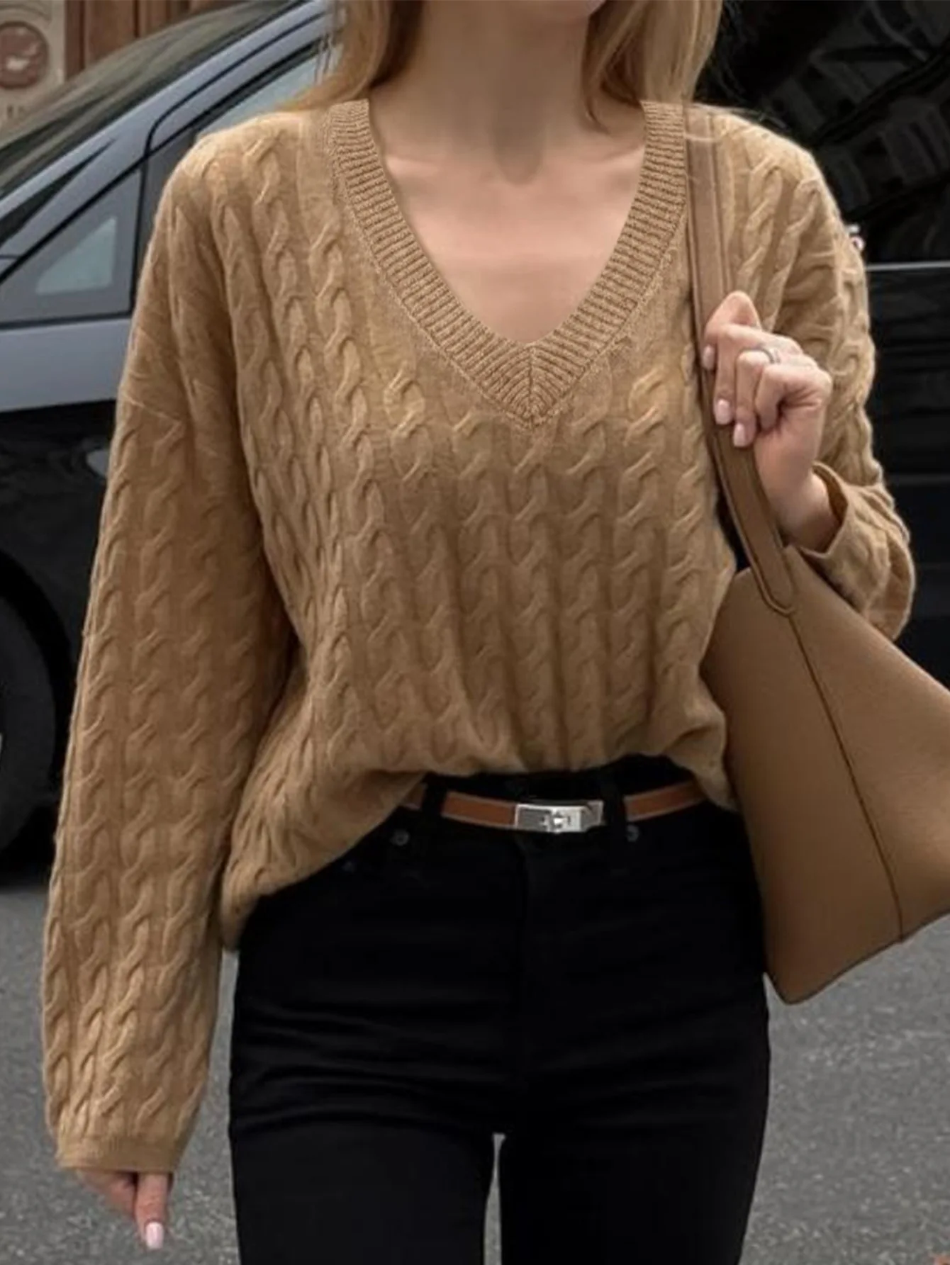 

2025 autumn and winter wool lazy style V-neck comfortable commuting office multifunctional sweater for daily use