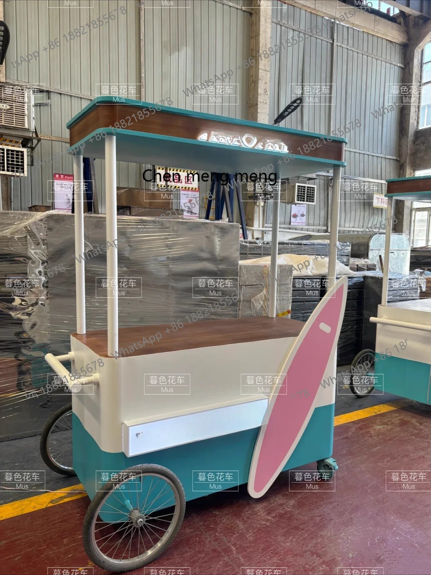 E153 Wrought iron float mobile booth display commercial square trolley night market outdoor