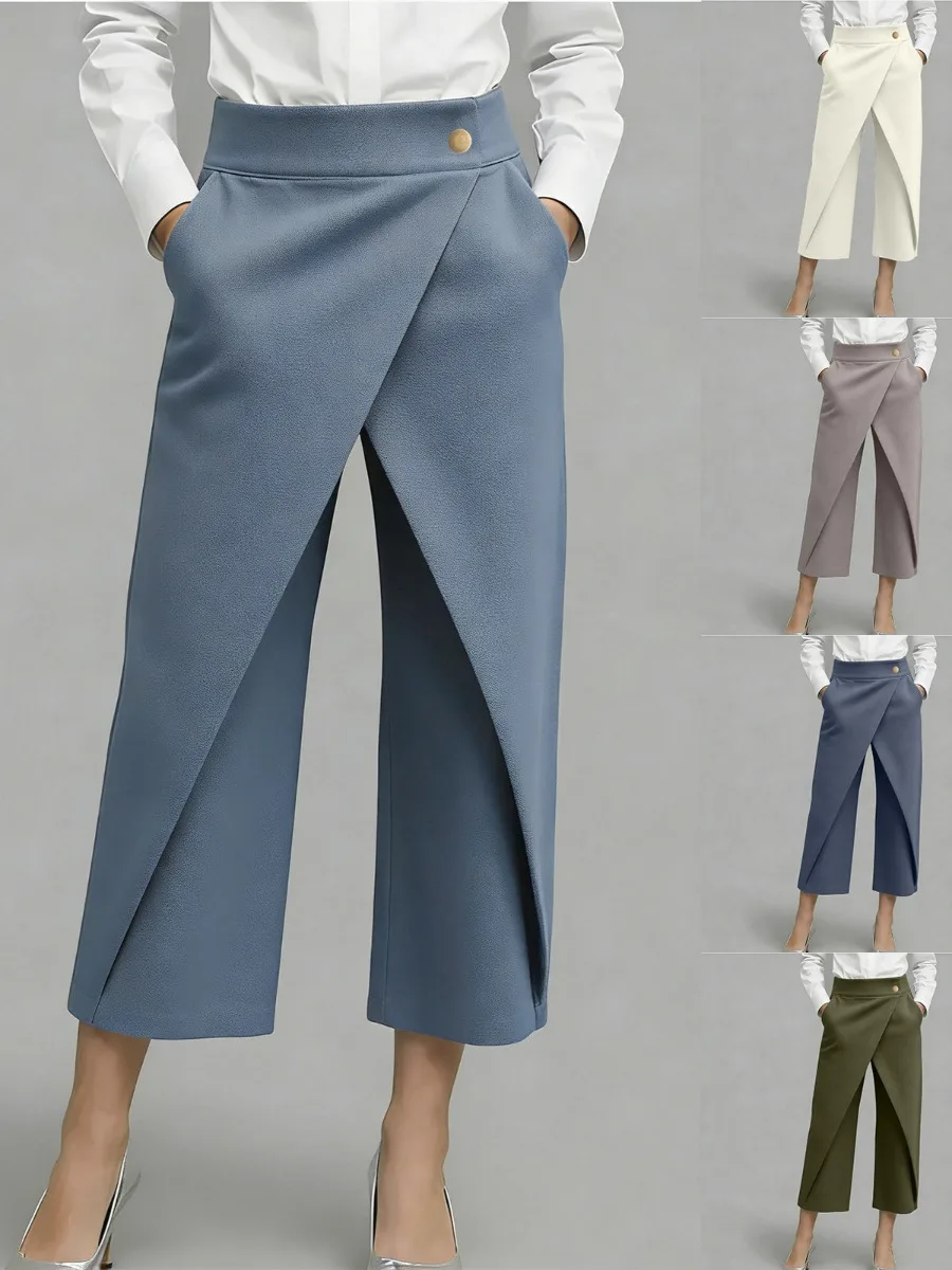 Women's Straight Leg Full Length Pants Summer High Waist Suit Trousers Elegant Office Lady Business Casual Pants with Pockets