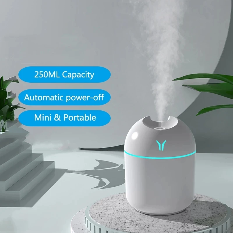 250 مللي صغير بالموجات فوق الصوتية الهواء المرطب رومانسية ضوء USB زيت طبيعي الناشر سيارة لتنقية رائحة أنيون ضباب صانع مع مصباح LED