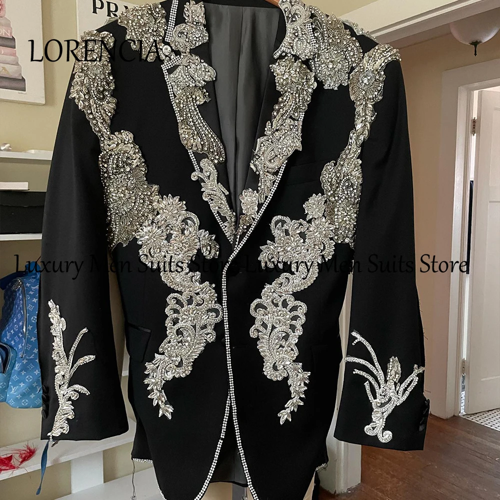 

Sparkly Rhinestone Male Suits 2 Pieces Tuxedos Wedding Party Groom Outfits Men Clothing Customized Jacket Pants costumes homme