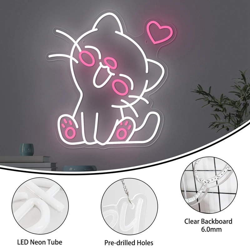 Cute Cat Anime LED Neon Light Sign Acrylic Neon Sign USB Dimmer Switch for Home Kids Bedroom Game Room Wall Art Decor Night Lamp