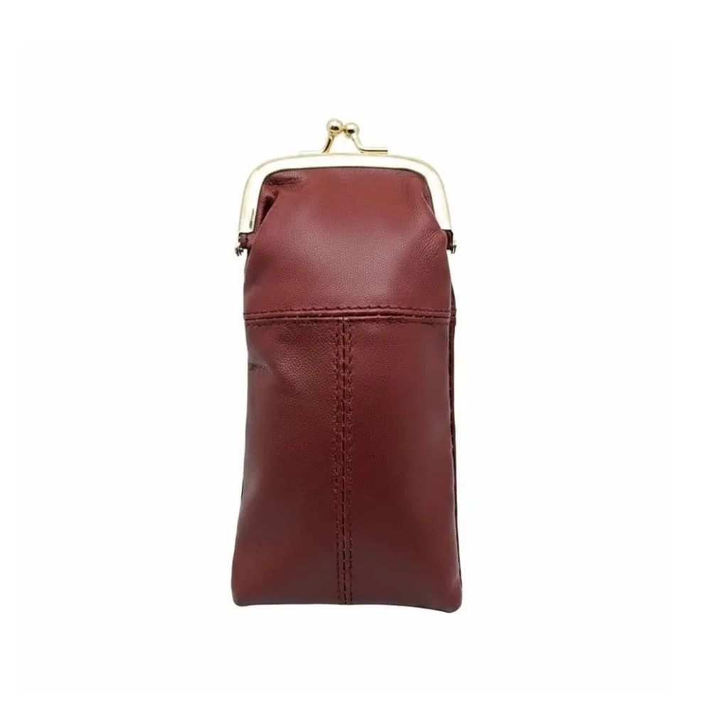 Secure Closure Leather Kiss Lock Purse Multi-Functional Metal Frame Retro Clasp Eyeglasses Bag Exquisite Large Capacity