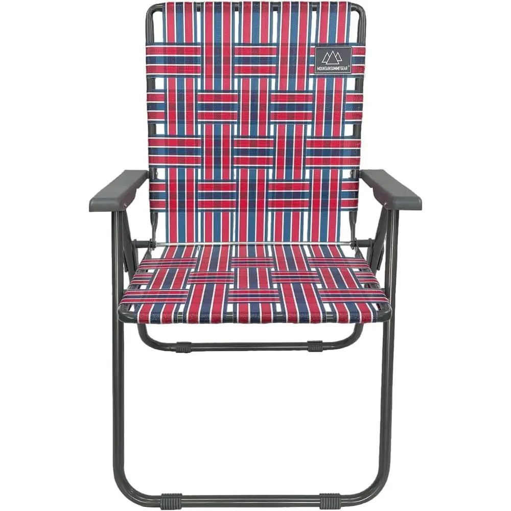 

Vintage-Style Lightweight Steel Webbed Camping Chair with 300lb Capacity in Red/White/Blue Stripes
