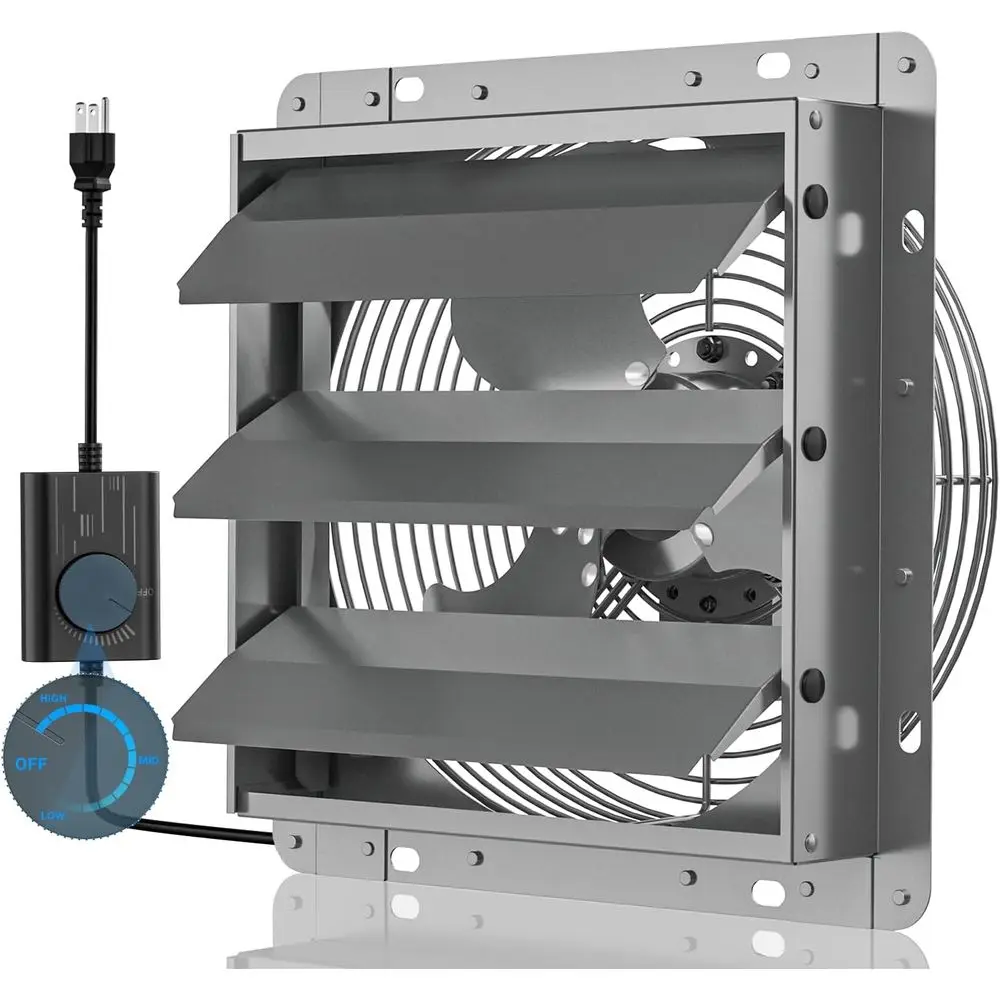 

10 Inch High-Speed Exhaust Fan with Automatic Shutters for Garage, Shed, and Greenhouse in Gunmetal Gray