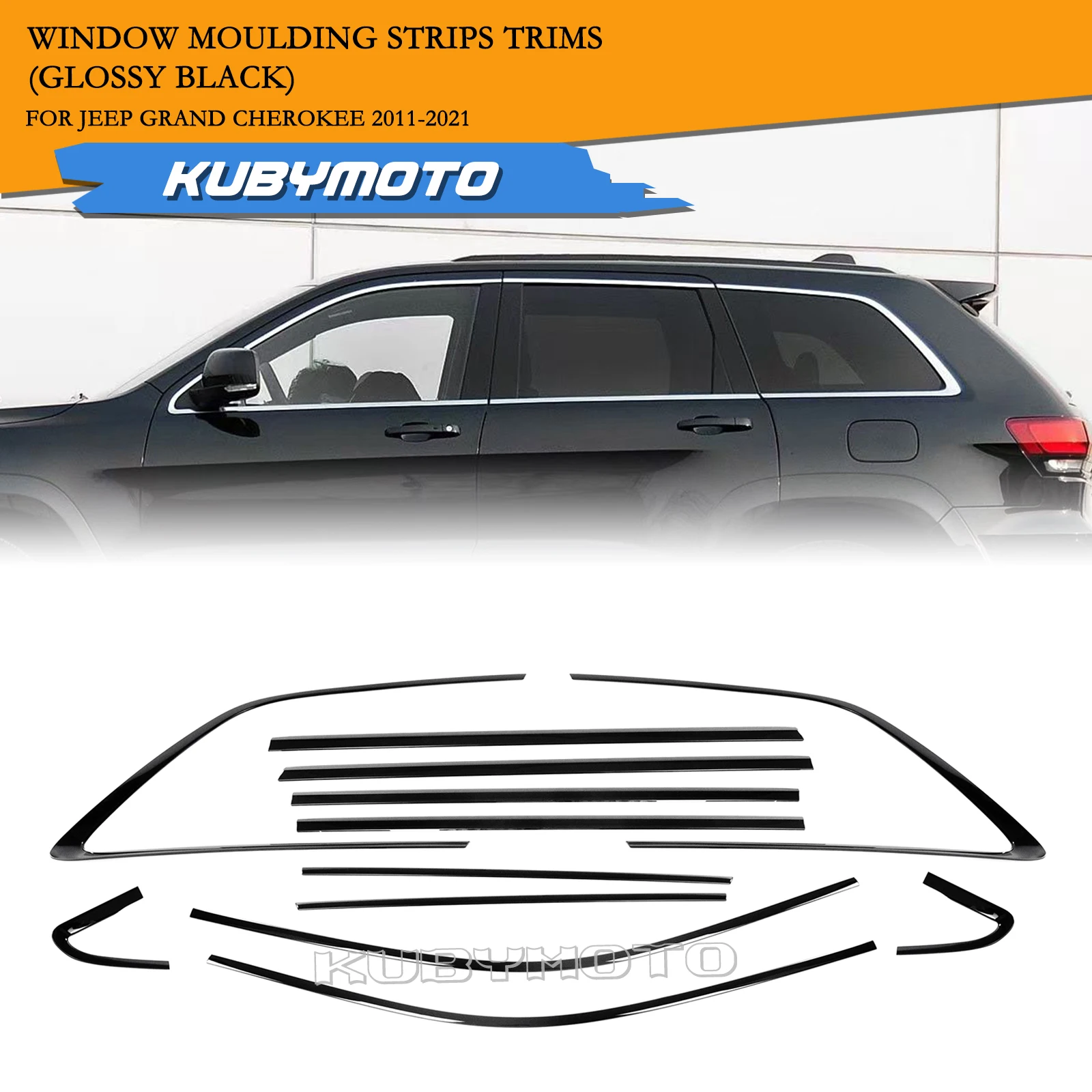 Glänzend schwarze Außenfensterrahmen-Besatzstreifen, Tür-Seitendichtung, Styling-Dekoration, Dichtungsstreifen für Jeep Grand Cherokee 2011–2021