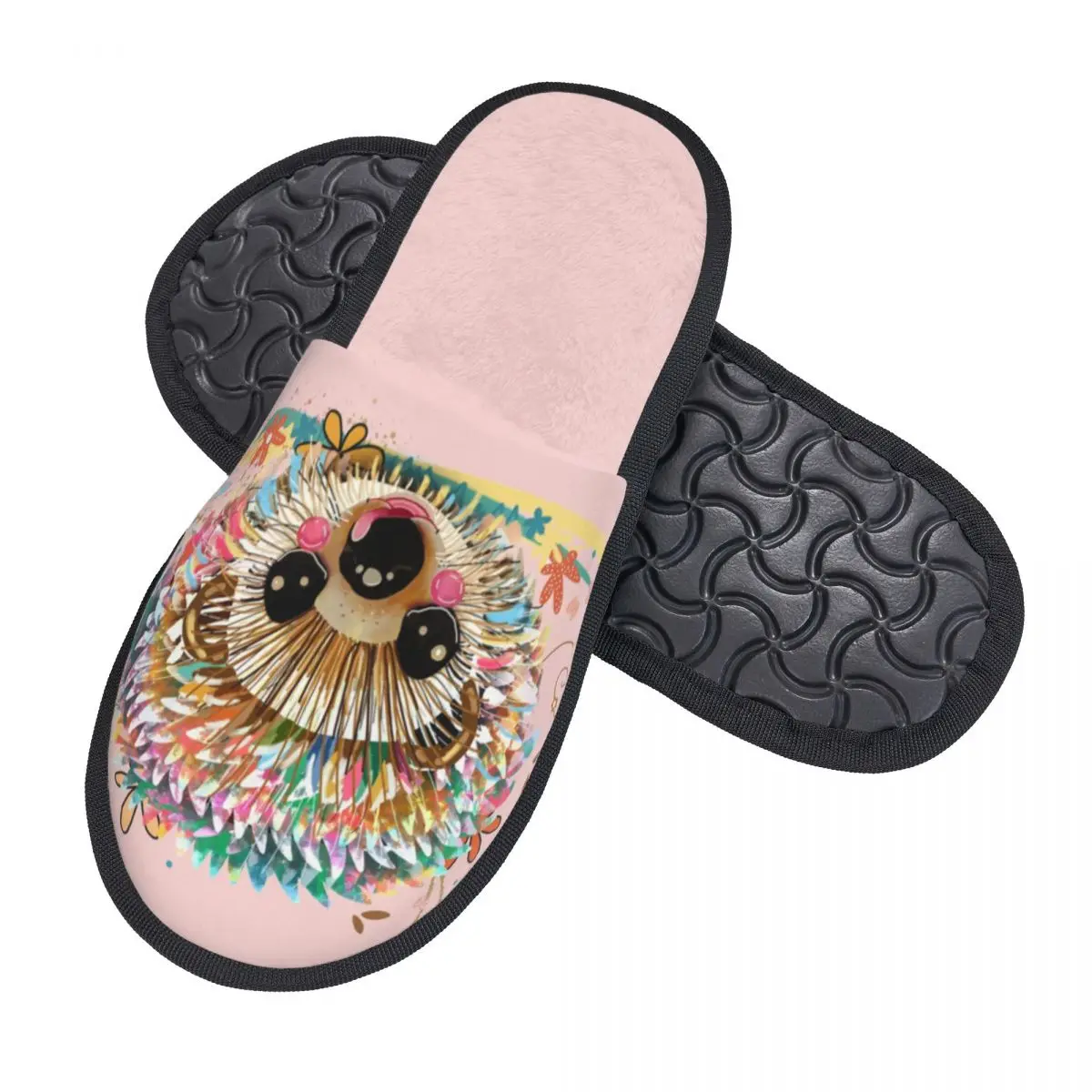 Custom Women Rainbow Hedgehog Print House Slippers Cozy Warm Animal Memory Foam Fluffy Slipper Indoor Outdoor Shoes